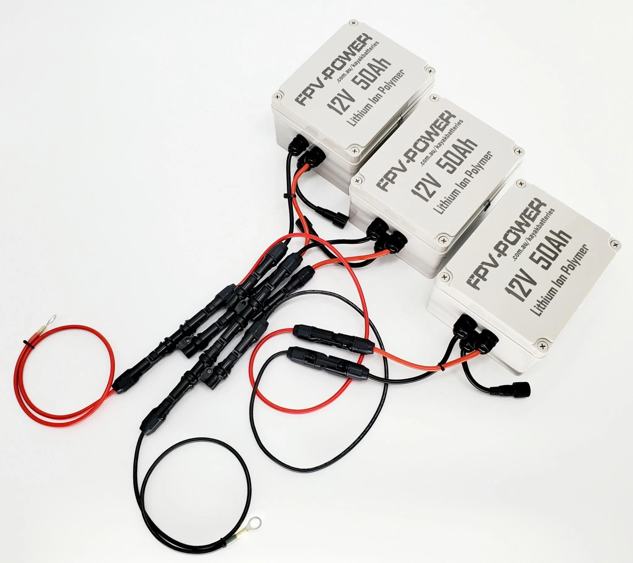 FPV-Power 12V 150Ah V3 Waterproof Lithium Batteries Wired In Parallel With 3 10Ah Chargers (3-50Ah Batteries) 3 FPV-Power 12V 150Ah V3 Waterproof Lithium Batteries Wired In Parallel With 3 10Ah Chargers (3-50Ah Batteries)