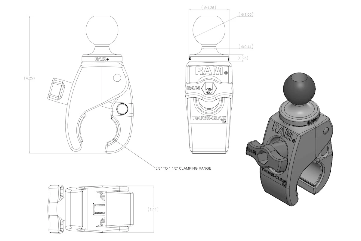 RAM Mounts Tough-Claw With 1" Ball Unpacked 6 RAM Mounts Tough-Claw With 1" Ball Unpacked - Image 4